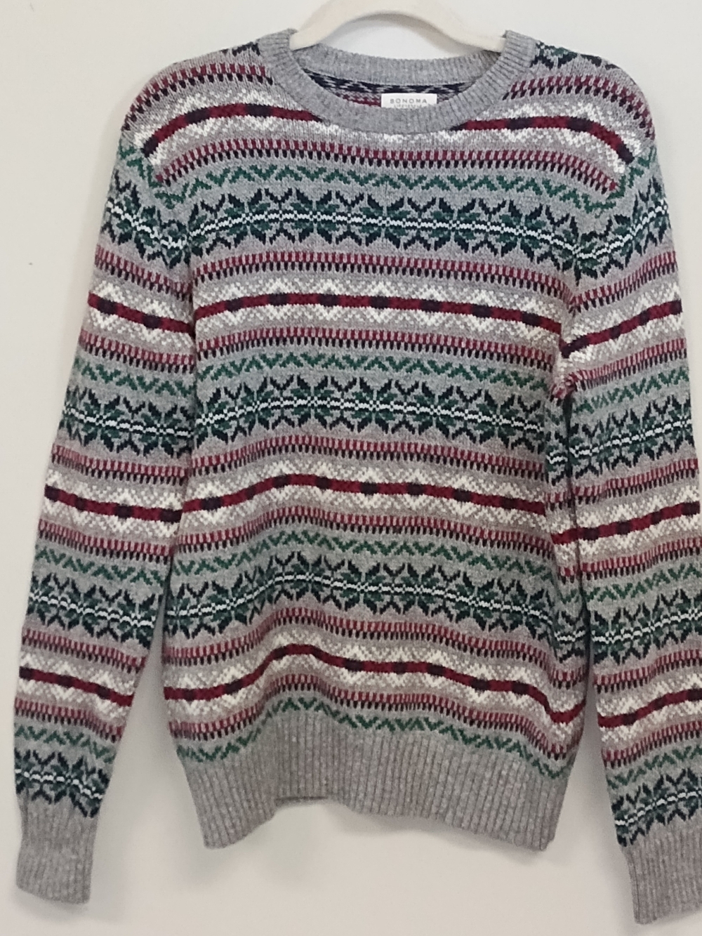 Sonoma Fair Isle Wool Blend Crewneck Pullover Sweater Unisex Gray Preppy Medium